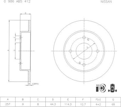 BOSCH 0 986 AB5 412 - Спирачен диск vvparts.bg