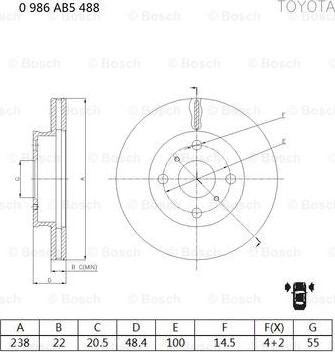 BOSCH 0 986 AB5 488 - Спирачен диск vvparts.bg