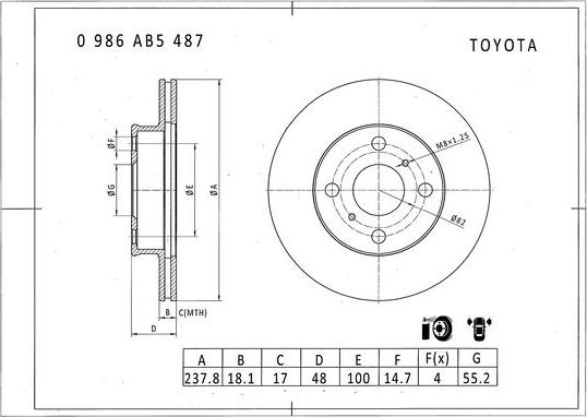 BOSCH 0 986 AB5 487 - Спирачен диск vvparts.bg