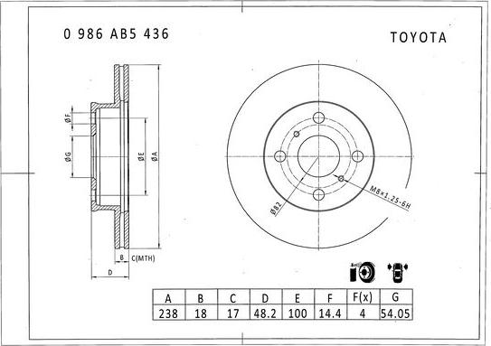 BOSCH 0 986 AB5 436 - Спирачен диск vvparts.bg