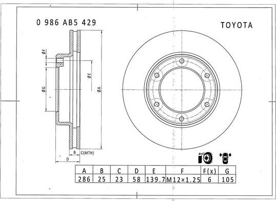 BOSCH 0 986 AB5 429 - Спирачен диск vvparts.bg