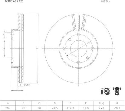 BOSCH 0 986 AB5 420 - Спирачен диск vvparts.bg