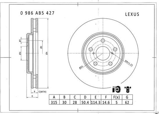 BOSCH 0 986 AB5 427 - Спирачен диск vvparts.bg