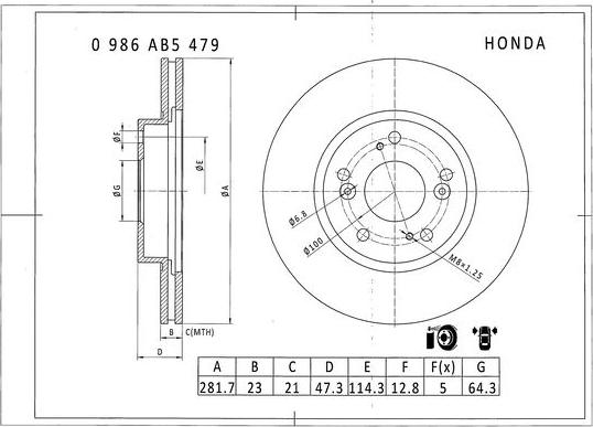 BOSCH 0 986 AB5 479 - Спирачен диск vvparts.bg