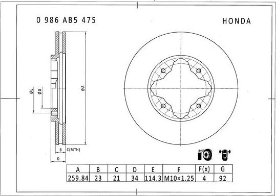 BOSCH 0 986 AB5 475 - Спирачен диск vvparts.bg