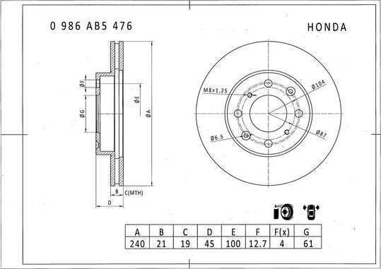 BOSCH 0 986 AB5 476 - Спирачен диск vvparts.bg