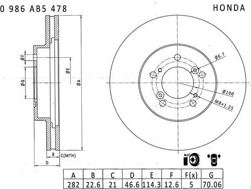 BOSCH 0 986 AB5 478 - Спирачен диск vvparts.bg