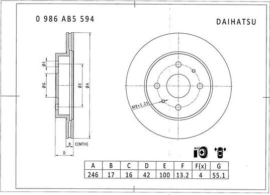 BOSCH 0 986 AB5 594 - Спирачен диск vvparts.bg