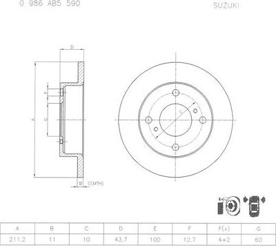 BOSCH 0 986 AB5 590 - Спирачен диск vvparts.bg