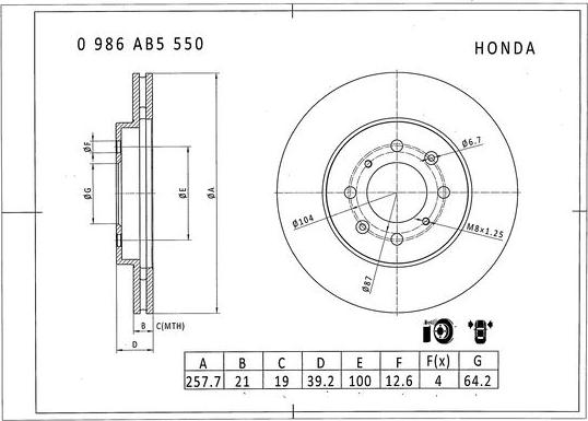 BOSCH 0 986 AB5 550 - Спирачен диск vvparts.bg