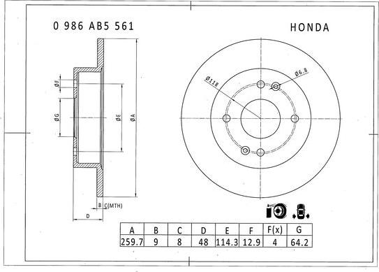 BOSCH 0 986 AB5 561 - Спирачен диск vvparts.bg