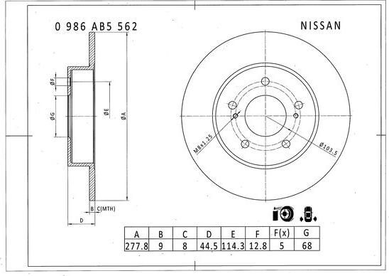 BOSCH 0 986 AB5 562 - Спирачен диск vvparts.bg