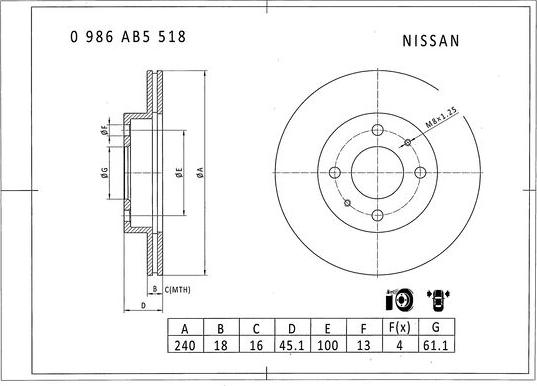 BOSCH 0 986 AB5 518 - Спирачен диск vvparts.bg