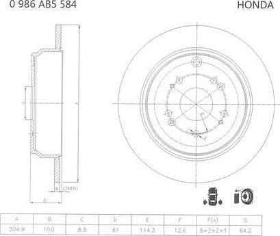 BOSCH 0 986 AB5 584 - Спирачен диск vvparts.bg