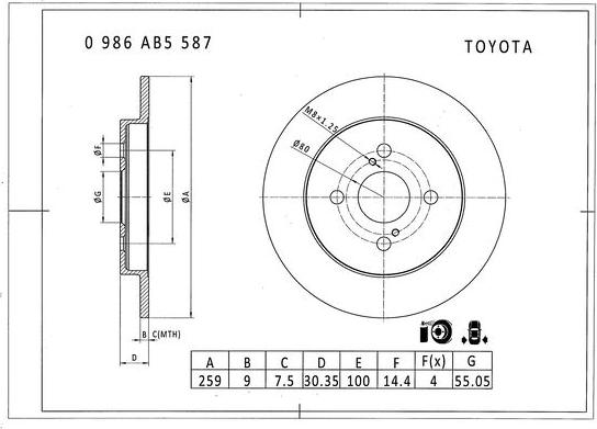 BOSCH 0 986 AB5 587 - Спирачен диск vvparts.bg