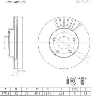 BOSCH 0 986 AB5 529 - Спирачен диск vvparts.bg