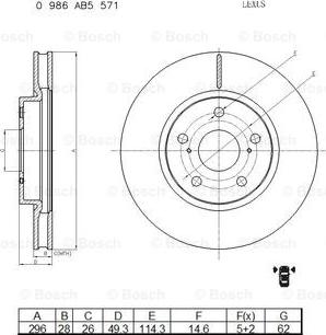 BOSCH 0 986 AB5 571 - Спирачен диск vvparts.bg