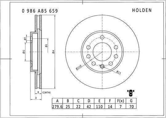 BOSCH 0 986 AB5 659 - Спирачен диск vvparts.bg