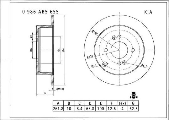 BOSCH 0 986 AB5 655 - Спирачен диск vvparts.bg