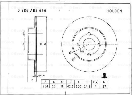 BOSCH 0 986 AB5 666 - Спирачен диск vvparts.bg