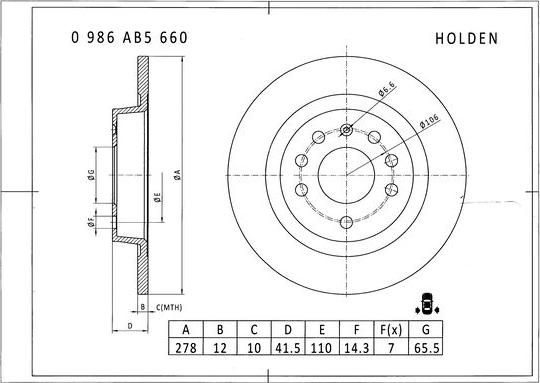 BOSCH 0 986 AB5 660 - Спирачен диск vvparts.bg