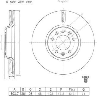 BOSCH 0 986 AB5 688 - Спирачен диск vvparts.bg