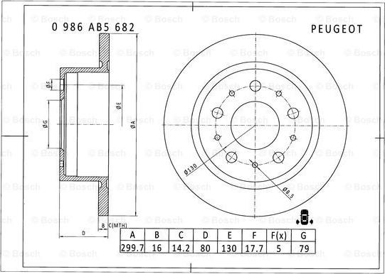 BOSCH 0 986 AB5 682 - Спирачен диск vvparts.bg