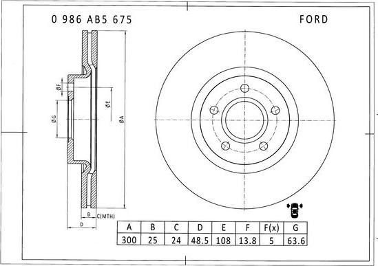 BOSCH 0 986 AB5 675 - Спирачен диск vvparts.bg