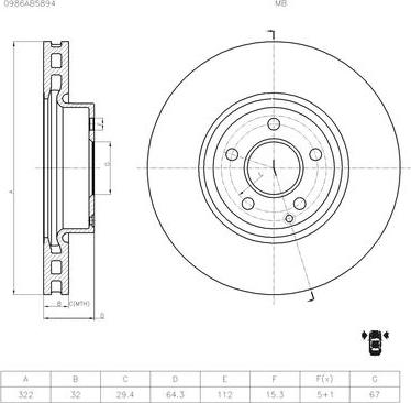 BOSCH 0 986 AB5 894 - Спирачен диск vvparts.bg