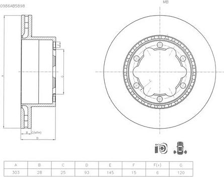 BOSCH 0 986 AB5 898 - Спирачен диск vvparts.bg