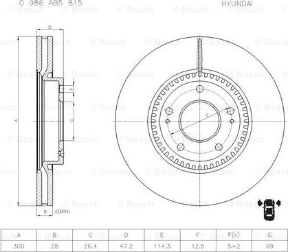 BOSCH 0 986 AB5 815 - Спирачен диск vvparts.bg