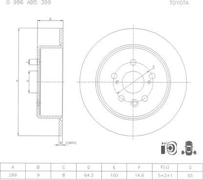 BOSCH 0 986 AB5 399 - Спирачен диск vvparts.bg