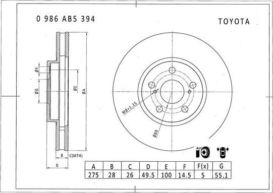 BOSCH 0 986 AB5 394 - Спирачен диск vvparts.bg