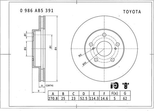 BOSCH 0 986 AB5 391 - Спирачен диск vvparts.bg