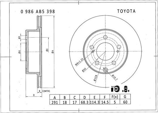 BOSCH 0 986 AB5 398 - Спирачен диск vvparts.bg