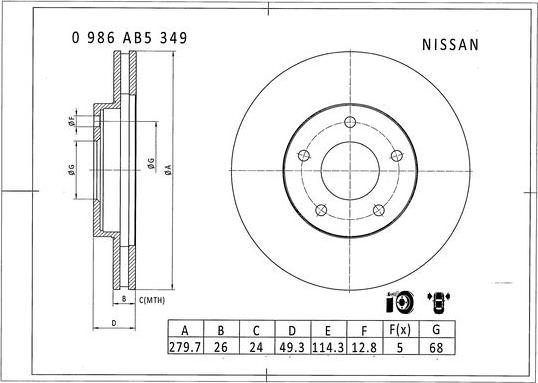 BOSCH 0 986 AB5 349 - Спирачен диск vvparts.bg