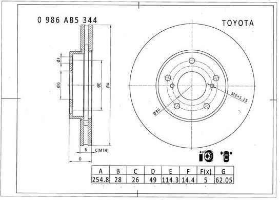 BOSCH 0 986 AB5 344 - Спирачен диск vvparts.bg