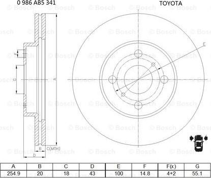 BOSCH 0 986 AB5 341 - Спирачен диск vvparts.bg