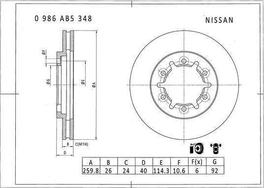 BOSCH 0 986 AB5 348 - Спирачен диск vvparts.bg