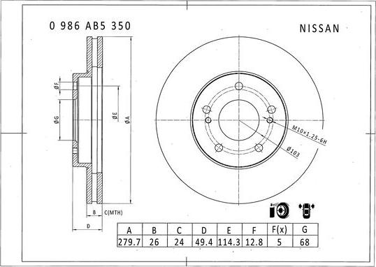 BOSCH 0 986 AB5 350 - Спирачен диск vvparts.bg