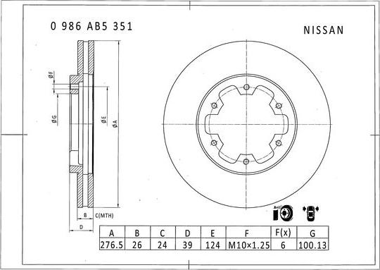 BOSCH 0 986 AB5 351 - Спирачен диск vvparts.bg