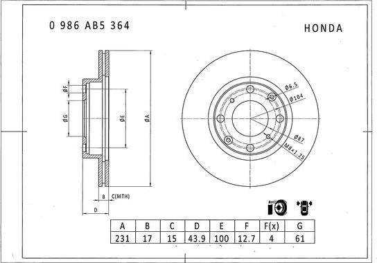 BOSCH 0 986 AB5 364 - Спирачен диск vvparts.bg