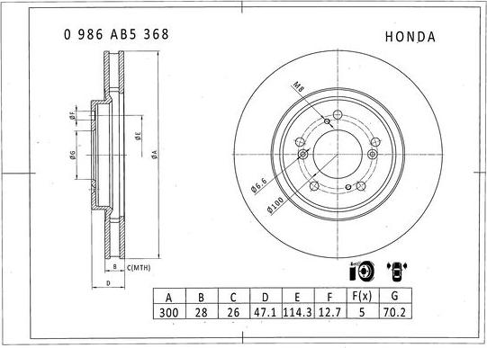 BOSCH 0 986 AB5 368 - Спирачен диск vvparts.bg