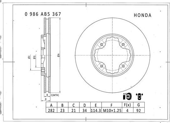 BOSCH 0 986 AB5 367 - Спирачен диск vvparts.bg