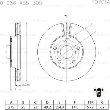 BOSCH 0 986 AB5 305 - Спирачен диск vvparts.bg