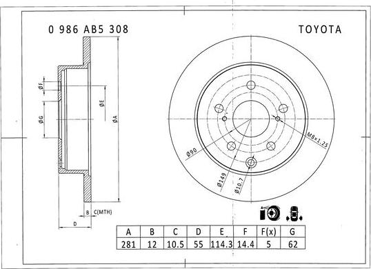 BOSCH 0 986 AB5 308 - Спирачен диск vvparts.bg