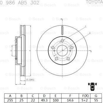 BOSCH 0 986 AB5 302 - Спирачен диск vvparts.bg