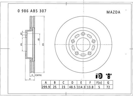 BOSCH 0 986 AB5 307 - Спирачен диск vvparts.bg