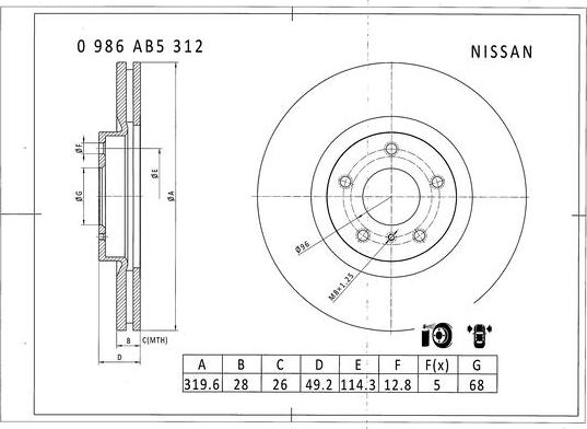 BOSCH 0 986 AB5 312 - Спирачен диск vvparts.bg