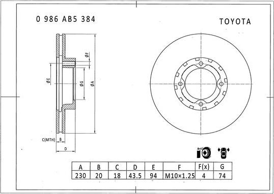 BOSCH 0 986 AB5 384 - Спирачен диск vvparts.bg